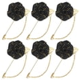 thumbnail image 1 of Pin de broche de rosa de 6 piezas, flor de tela con broche de hoja dorada, pin de solapa de flor de rosa para hombres [Negro], 1 of 1