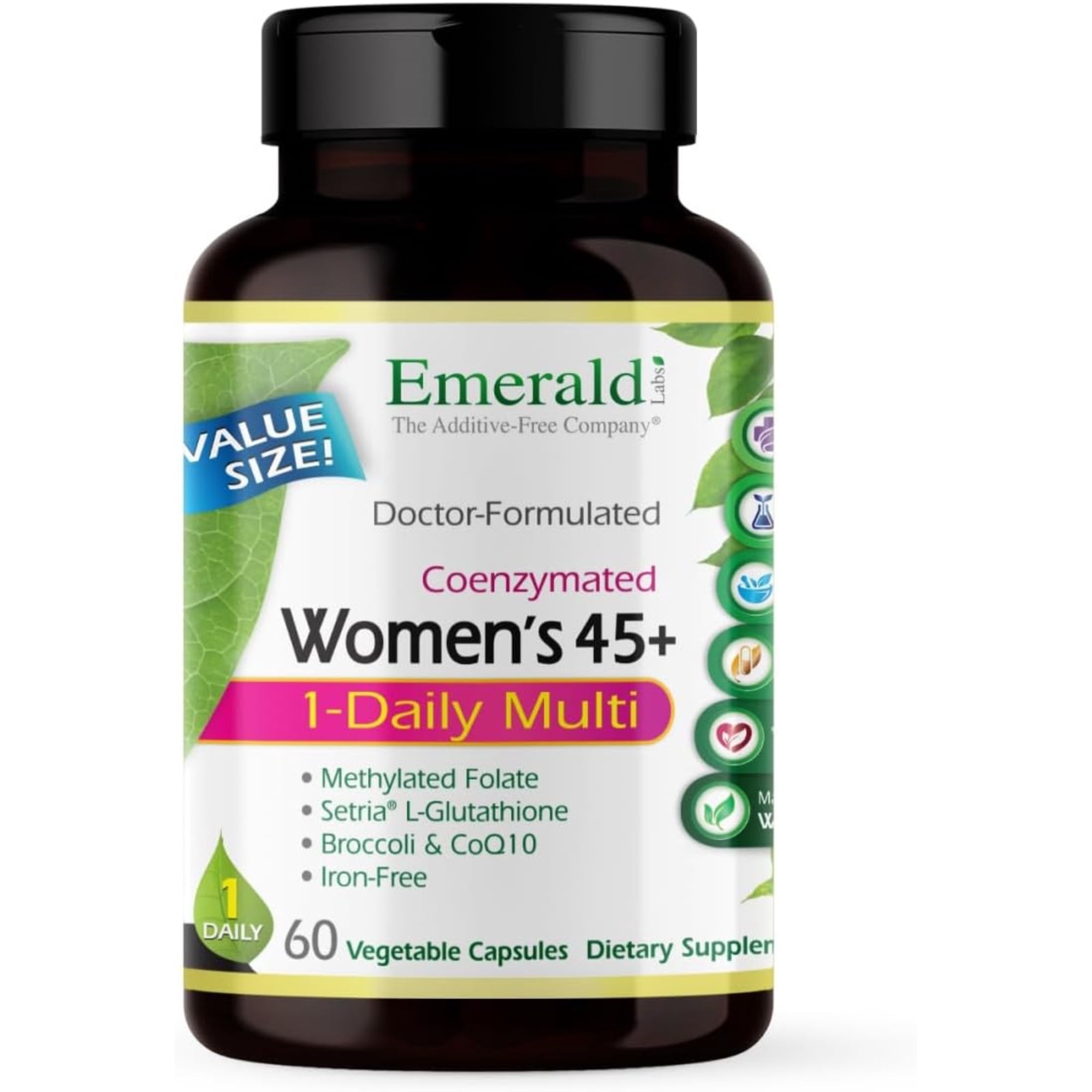Emerald Labs Women's 45+ 1-Daily Multi - Multivitamin with CoQ10, B Vitamins, L-Glutathione to Support Healthy Heart, Strong Bones, Balanced Hormones - 60 Vegetable Capsules