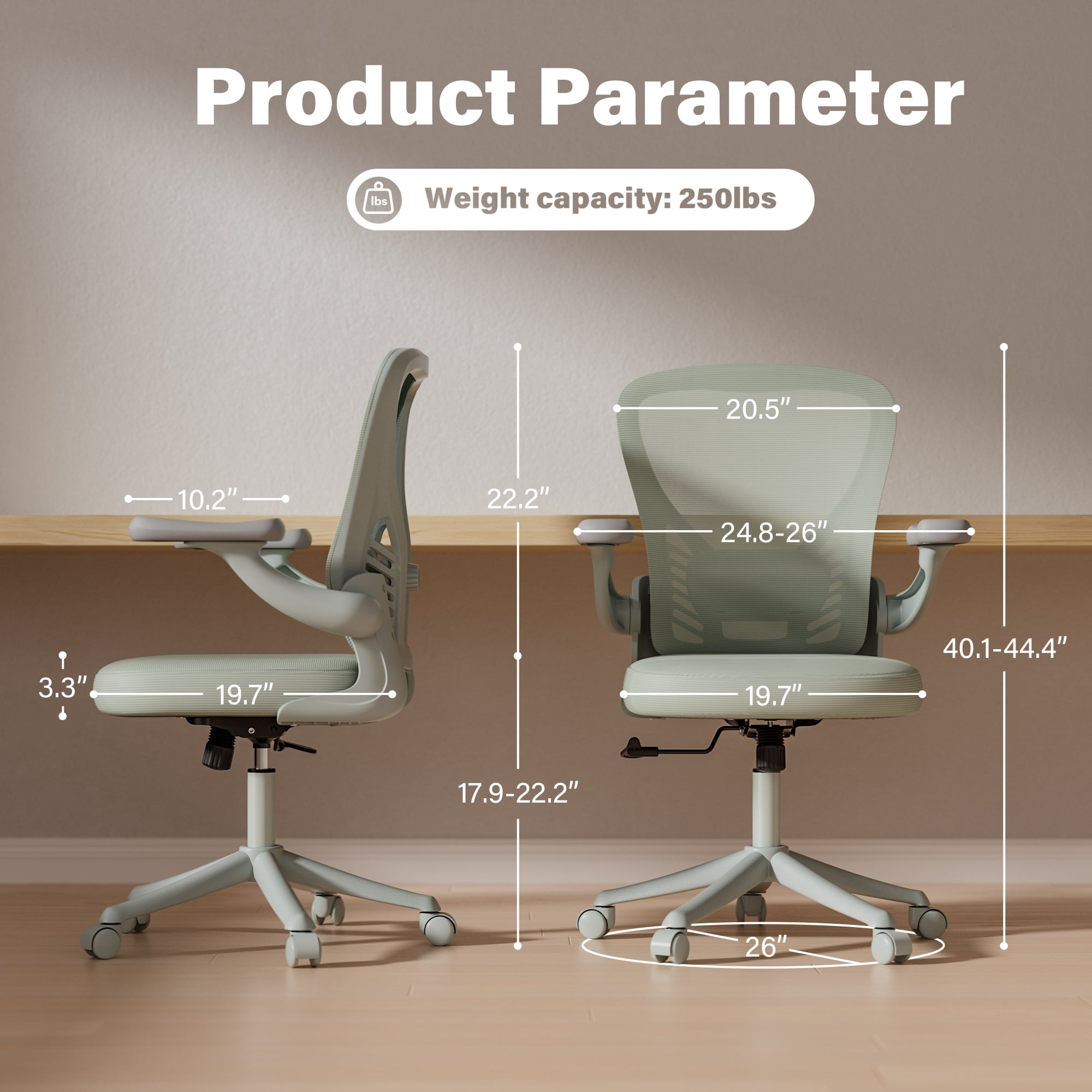 Ninecer Ergonomic Mesh Office Chair, Mesh Back Office Chair with Flip-up Arms, Swivel Computer Desk Chair with Lumbar Support for Adult, Gray