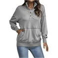 thumbnail image 2 of Fashion Sweatshirts for Women Lapel V-Neck Half-Buttons Top Gray XXL, 2 of 7