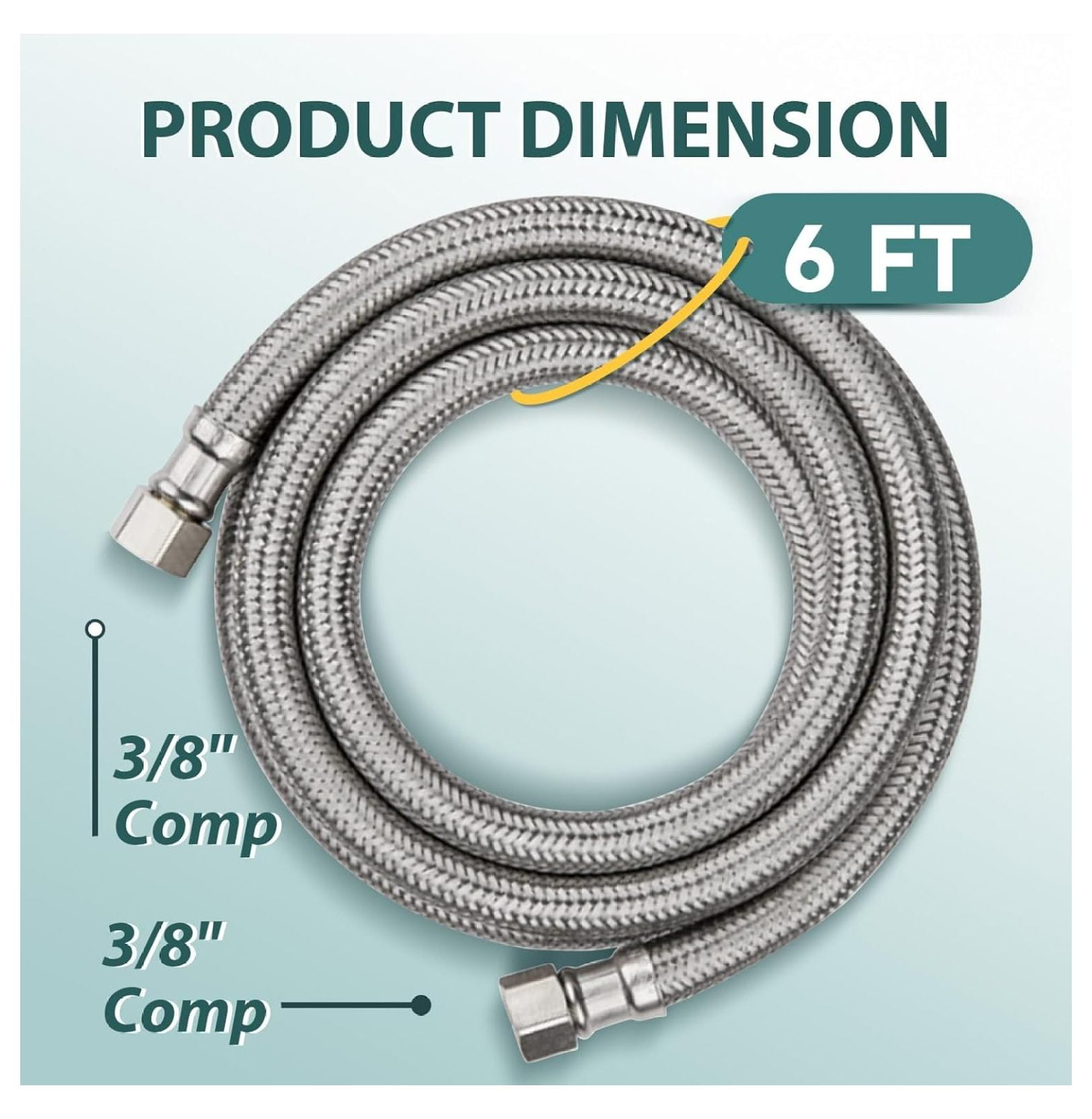 2-PACK 6 FT Stainless Steel Dishwasher Hose Supply Line with Compression Connection, Dishwasher Installation Kit