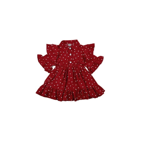 

Xiaoluokaixin Toddler Girl s Heart Print Ruffle Fly Sleeve Lapel Dress 1-6Y
