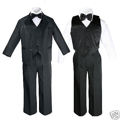 

New Infant Toddler & Boy Wedding Formal Lapel Bowtie Tuxedo Suit Black S-20