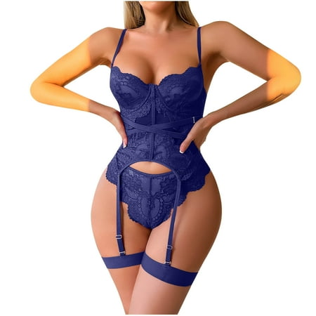 XWSHYW Summer Pajamas for Women Fashion Solid Color Lace Bra and Panty Sets Sexy Crew Neck Sleeveless Pajamas Flash Sales for Today