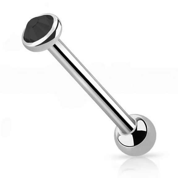 G23 Titanium Bezel CZ Top Tongue Barbell Ring 14G