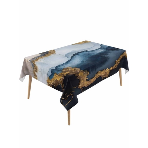 Navy Blue Brown Table Cloth, Waterproof Tablecloth for Rectangle Tables, Luxury Modern Art Abstract Reusable Washable Fabric Table Cover for Restaurant Kitchen Dining Tables 60"x120"