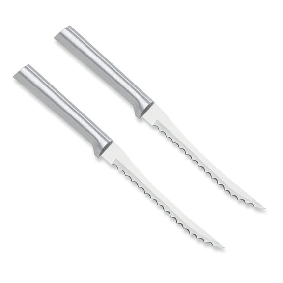 Rada Cutlery Tomato Slicer Knife R126, 5" Stainless Steel Hollow Ground Serrated Blade, Made in USA, Silver Handle, Pack of 2