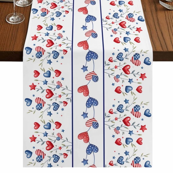 Table Runners 72 Inches Long Dress Scarves, Independence Day Farmhouse Kitchen Table Runner, Coffee Tablerunners, 4th of July Red Blue Strip Love Leaves 18x72 Inch