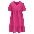 thumbnail image 3 of Casual Dresses for Women Summer 2025 Trendy Short Sleeve V Neck A Line Pleated Ruffle Flowy Loose Midi Beach Dress, 3 of 8