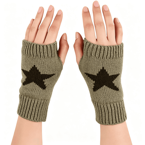 TELOLY Women'S Therian Star Fingerless Gloves Wrist Length Knitted Mitten for Y2K Emo Grunge Punk Goth Accessories Subculture Therian Gloves