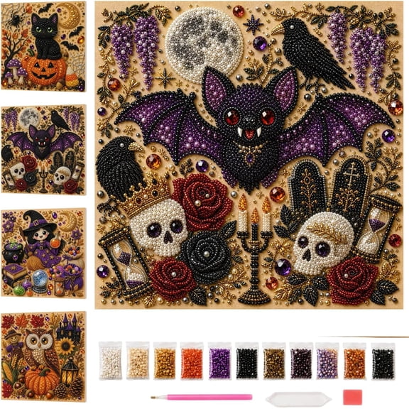 Halloween Pearl Diamond Painting Kit, Ghost Art DIY Craft for Adults, 3D Spooky Cute Wall Decor, Fall Home Decoration Arts and Crafts for Seasonal Display
