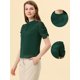 thumbnail image 4 of Allegra K Blusa De Chifón Con Lunares Suizos Para Mujer, Manga Corta Abullonada, Tops Verde oscuro L, 4 of 4