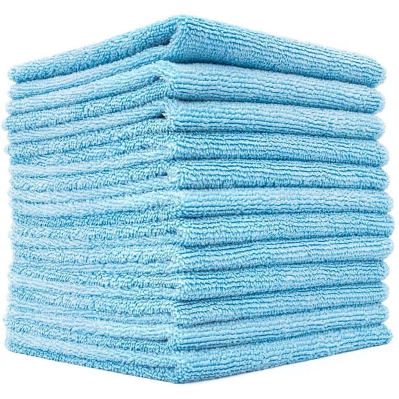 All-Purpose Microfiber Terry Cleaning Towels - Commercial Grade, Highly Absorbent, Lint-Free, Streak-Free, Kitchens, Bathrooms, Offices,  12in x 12in, Light Blue (12-Pack)