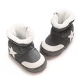 thumbnail image 3 of GYRATEDREAM Newborn Baby Boy Girl Cotton Booties Soft Sole Infant Stars Print Stay On Prewalker Slippers Winter Warm Toddler Cute Cozy Fleece Socks House Shoes Gray for 0-18 Months, 3 of 8
