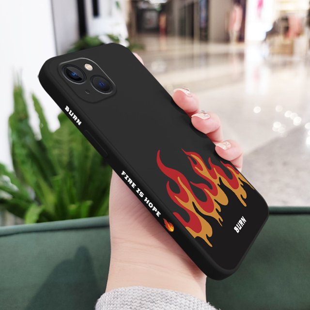 Funda De Teléfono De Fuego Feroz Para IPhone 13Pro 13 12 Mini Pro 5G Max Silicona Líquida Con Patrón Lateral