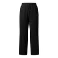 thumbnail image 4 of Oiangi Women's Cotton Linen Pants Drawstring Elastic Waist Pant Casual Loose Fit Palazzo Trousers with Pockets Black L, 4 of 8