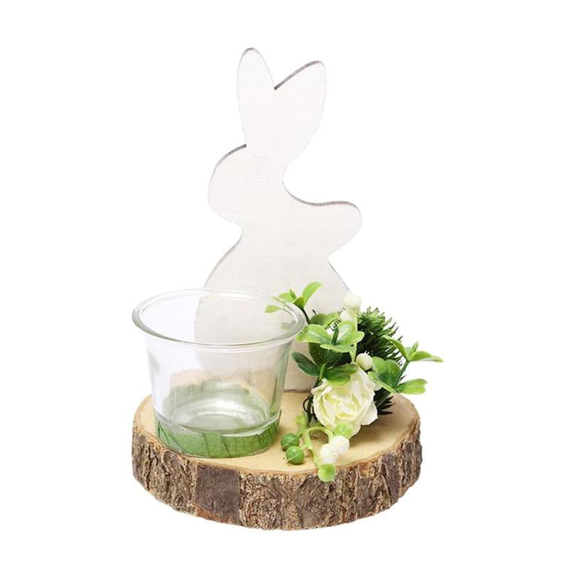Small Easter Wood Bunny Candle Holder, Wooden Craft Candle Cups