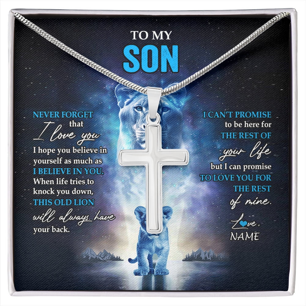 To My Son From Mom Mother Never Forget I Love You Lion Son Jewelry Birthday Graduation Message Card, Multi Cross Necklace