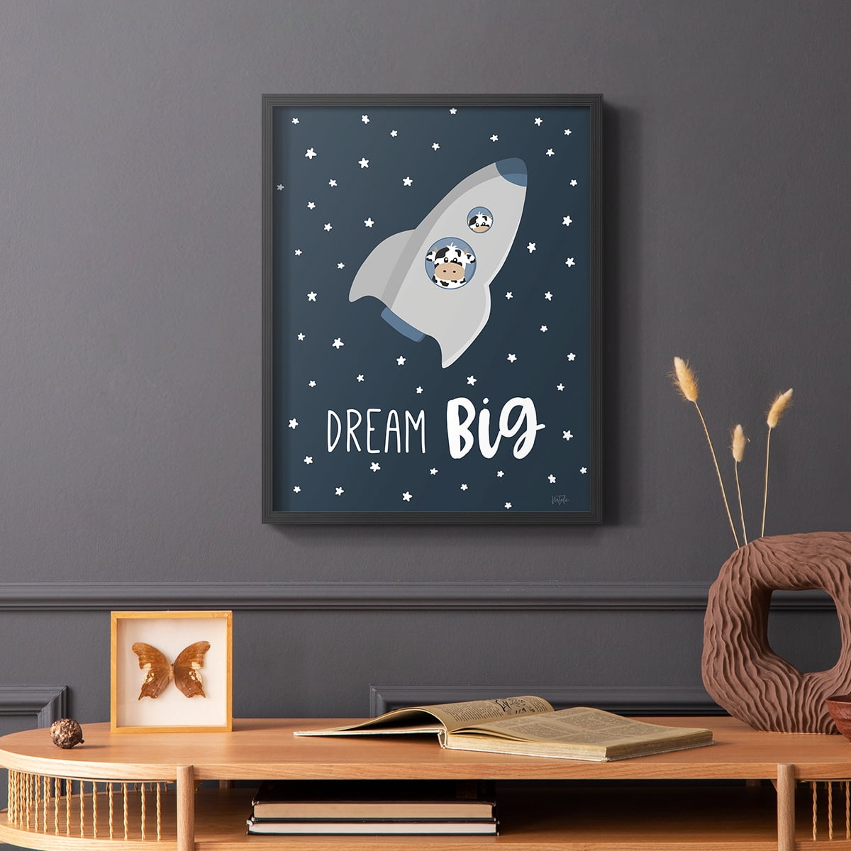 Cow in Space I in Paper Solid Wood 22 x 28 Framed Print