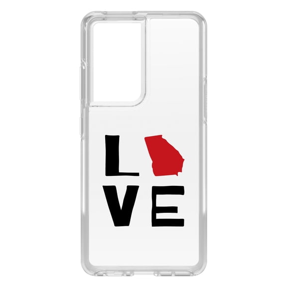 DistinctInk Clear Shockproof Hybrid Case for Galaxy S21 ULTRA 5G (6.8" Screen) - TPU Bumper Acrylic Back Tempered Glass Screen Protector - Georgia - Love Black & Red