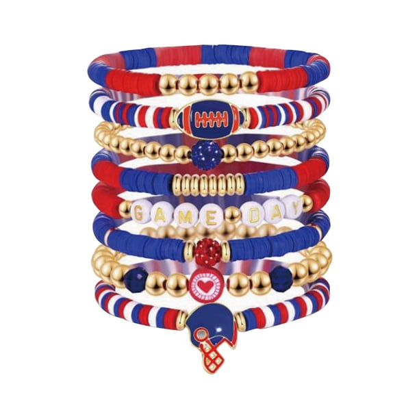Pulsera de fútbol de capa apilable brazalete de cristal del corazón de la letra de la amistad pulsera de estiramiento conjunto de pulseras (B E)