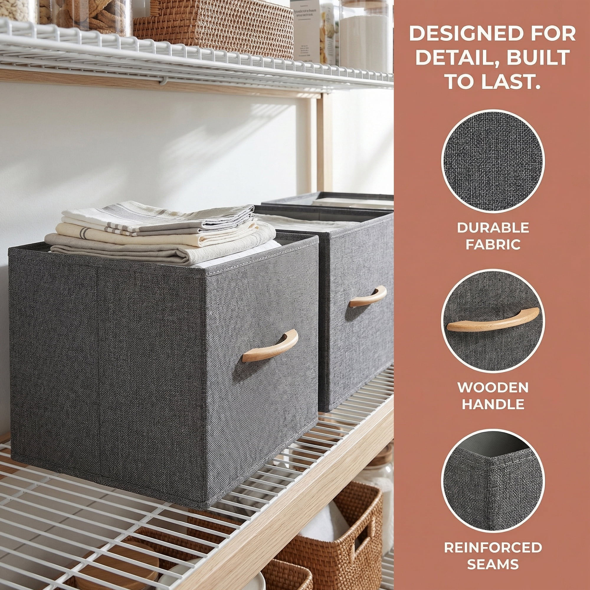 Unique Bargains 3pcs Storage Cube Fabric Storage Bin with Handles Grey 15.4*11.8*11.8in