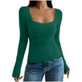 thumbnail image 3 of DDAPJ pyju Women Lace Trim Long Sleeve T-Shirts Y2k Aesthetic Slim Fit Crop Tops Ribbed Knit Square Neck Tees Teen Girls Casual Streetwear Green M, 3 of 6