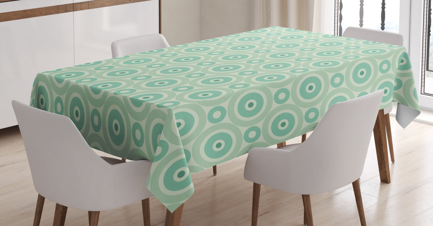 Mint Tablecloth, Big and Little Circles in Symmetrical Composition with
