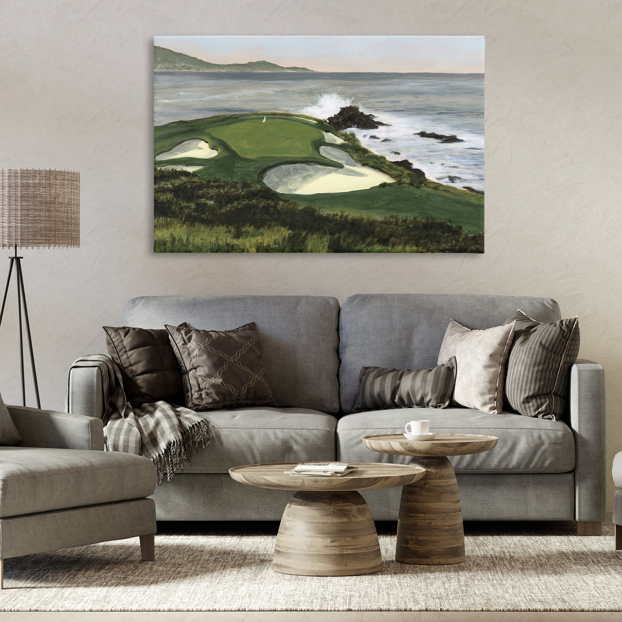Stupell Industries Coastal Golf Course Landscape Painting Gallery Wrapped Canvas Art Print Wall Art, 45 x 30