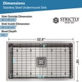 thumbnail image 4 of Strictly Sinks 32 Inch Undermount Single Bowl Kitchen Sink – Silver Designer Shelf Accessory 16 Gauge Stainless Steel – Scratch & Stain Resistant Bottom Grid & Single Strainer Square Drain, 4 of 8