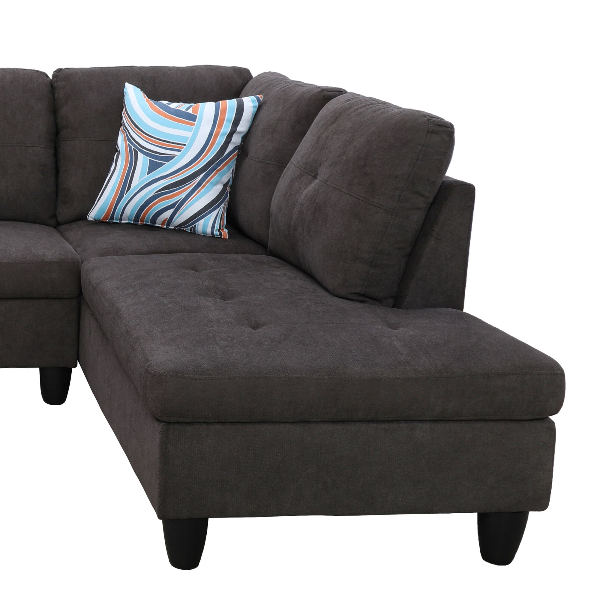 Aukfa 3 Piece L-shape Sectional Sofa Couch w/ Storage Ottoman, Right Chaise, 2 Pillows, Dark Brown