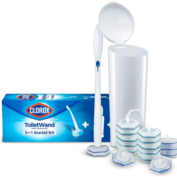 Clorox ToiletWand Disposable Toilet Cleaning System - ToiletWand, Storage Caddy and 16 Disinfecting ToiletWand Refill Heads (Package May Vary)