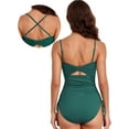thumbnail image 2 of Women's Ribbed One Piece Tummy Control Swimsuit Cheeky Tie Side High Cut Bathing Suit Swimwear, 2 of 8