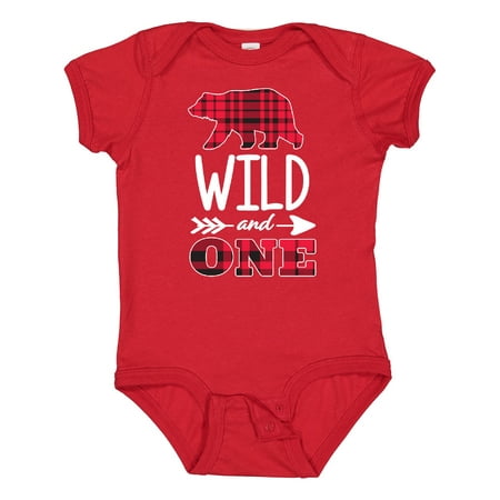 

Inktastic Plaid Bear Wild and 1 with Arrow Gift Baby Boy or Baby Girl Bodysuit