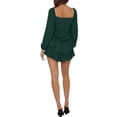 thumbnail image 5 of Springcmy Womens Lantern Ruffle Romper Off Shoulder Puff Long Sleeve Flowy Lyaner Romper Dress Smocked Short Jumpsuit Playsuits Dark Green XL, 5 of 7