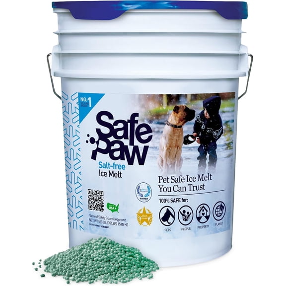 Safe Paw Pet-Safe Ice Melt, Salt & Chloride-Free Deicer, 35 Lbs - Non-Corrosive, Dog-Friendly Snow Melter for Concrete, Wood Decks, Driveways & Sidewalks, 100 Sq. Ft. Coverage Per Pound