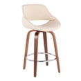 thumbnail image 2 of Lumisource Fabrico Mid-Century Modern Fixed-Height Counter Stool in Walnut Wood with Round Chrome Footrest and Cream Faux Leather - Set of 2, 2 of 7