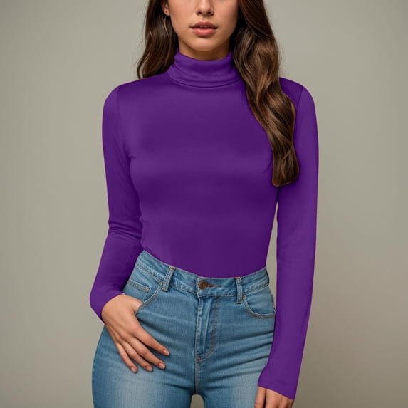 HCYSFG Womens Solid Color Bodysuits Long Sleeve Mock Neck Layering Style Leotard Tops Fitted Silhouette Base Layer Tops