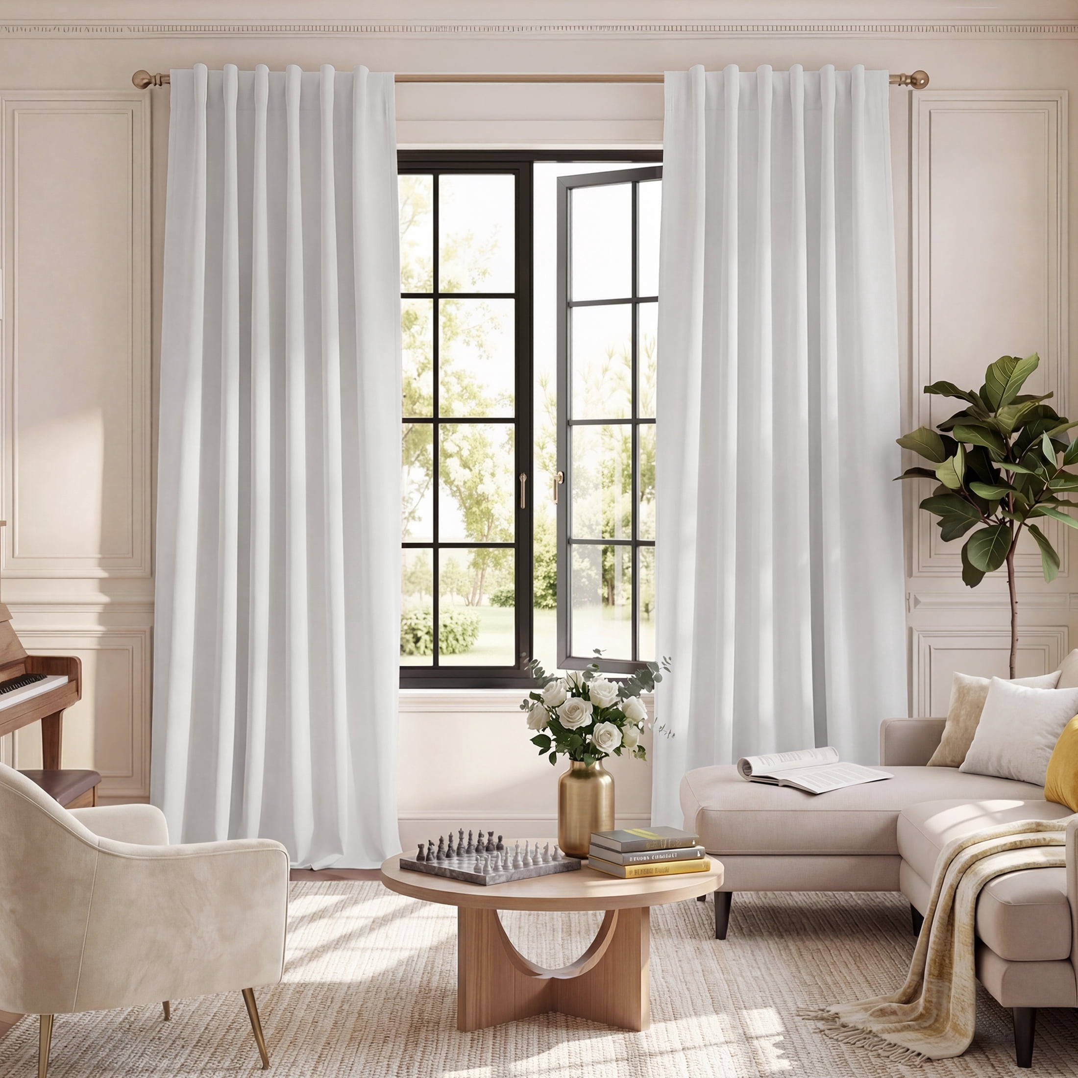 Nicetown 2‑Layer Total Blackout Curtains, 52" W x 95" L, Thermal Insulated Window Panels, 2‑Panel Set, White