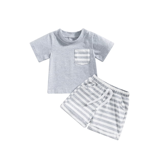 xiaxaixu Ensemble Pantalon pour Enfants Filles Garçons, Haut Décontracté de Fête à Manches Courtes Col Rond + Ensemble Short Ample à Rayures avec Cordon