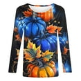 thumbnail image 4 of Up to 50% off Halloween Shirts for Women Long Sleeve Round Neck Pumpkin Graphic Printed Funny Tee Tshirts Loose Fit Plus Size (3XL, Blue), 4 of 5