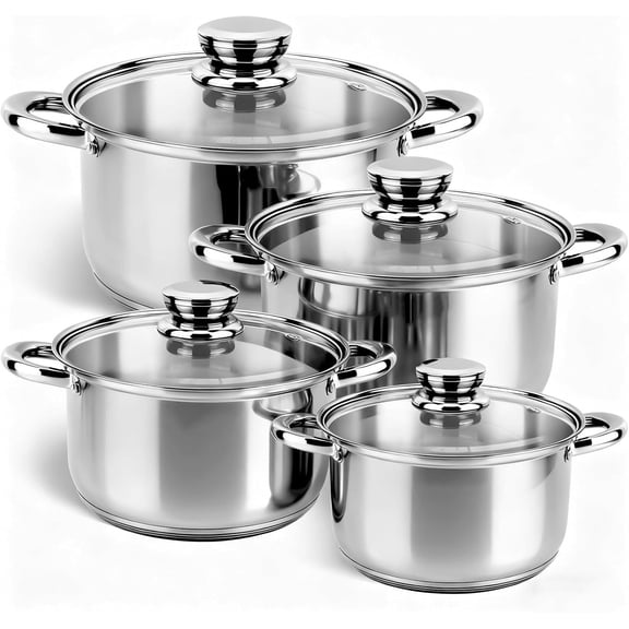 Stainless Steel Cookware Set - 15 Pieces Pots and Pans Nonstick Pot and Pan Set Includes 1 Frying Pans, 5 Pots, 6 Lids and 3 Utensils, with Stay Cooling Handle, Induction & Oven Safe