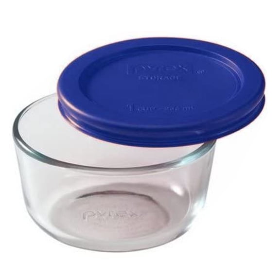 Pyrex 7202 1-Cup Clear Glass Storage Bowl and 7202-PC Cadet Blue Plastic Lid