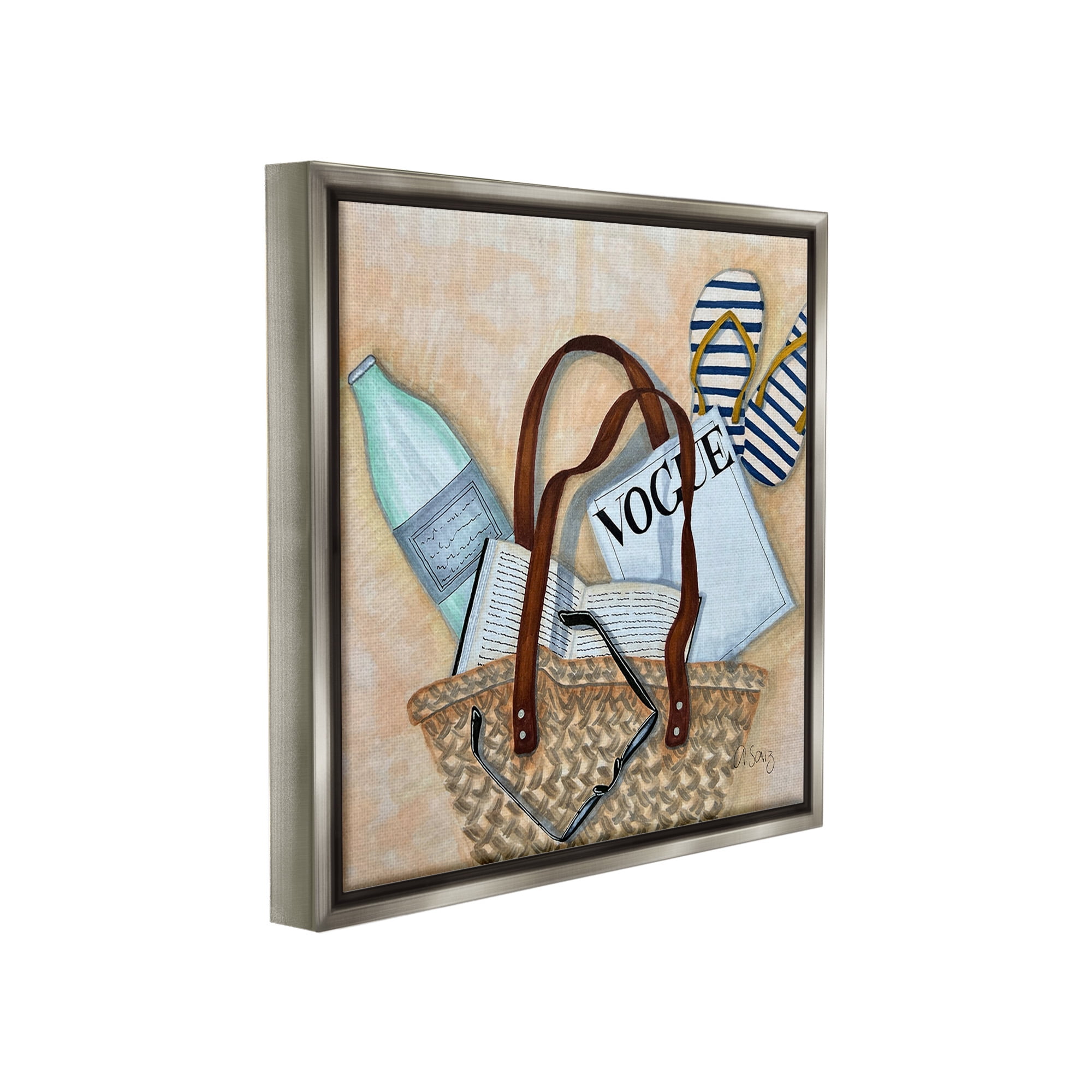 Stupell Industries Summer Beach Bag Beauty & Fashion Painting Gray Floater Framed Canvas Art Print Wall Art, 25 x 25