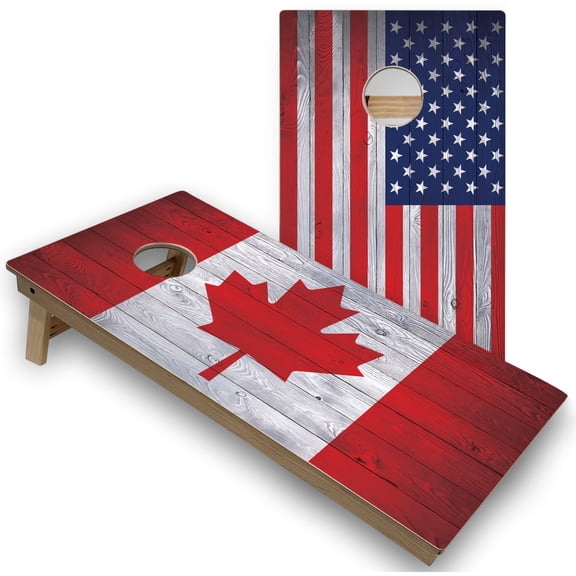 Skip's Garage | Canada & USA Flag Cornhole Boards | Includes (2) Boards, (8) Bags & Optional Accessories