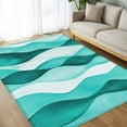 thumbnail image 4 of 5x7 Area Rugs, Turquoise Stripes Non-Skid Rubber Backing Large Rectangle Rugs - Living Room Bedroom Home Office, Vintage Farmhouse Ripple Texture Art Indoor Floor Mat Carpets Washable Rug, 4 of 9