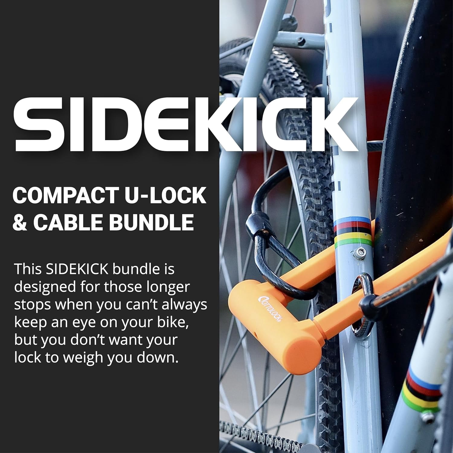 Compact U-Lock and Cable Bundle - Heavy Duty Anti Theft Bicycle U-Lock with Keys, Silicone-Coated, Bike Accessories, Orange