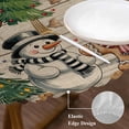 thumbnail image 3 of Beige Woode Christmas Round Tablecloth, Fitted Table Cover with Elastic for 45"-54" Round Tables, Xmas Tree Gingerbread Snowman Winter Table Cloth Outdoor Indoor Dinning Party Waterproof Tablecloths, 3 of 7