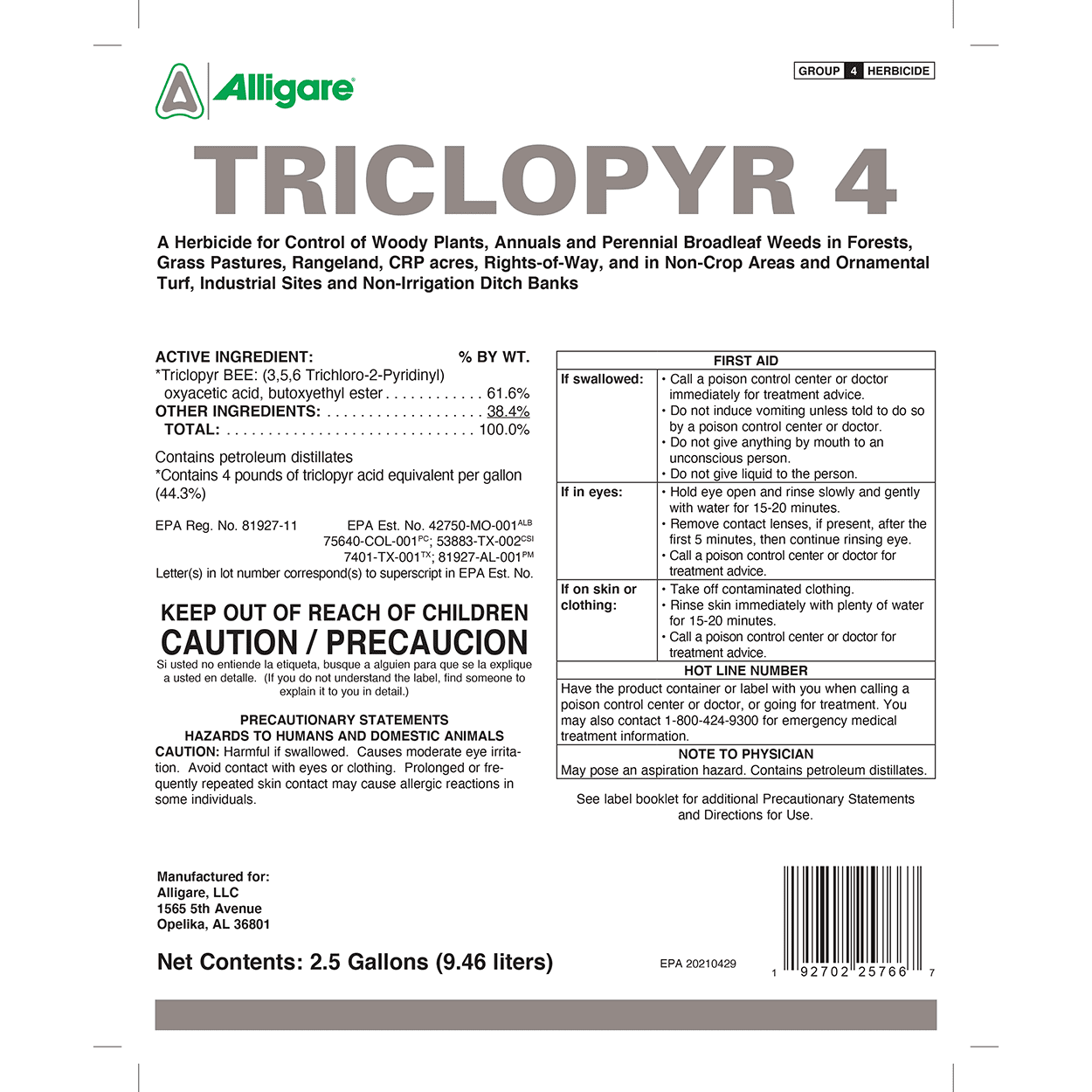 Triclopyr 4EC Herbicide 32 fl oz Bottle by Alligare