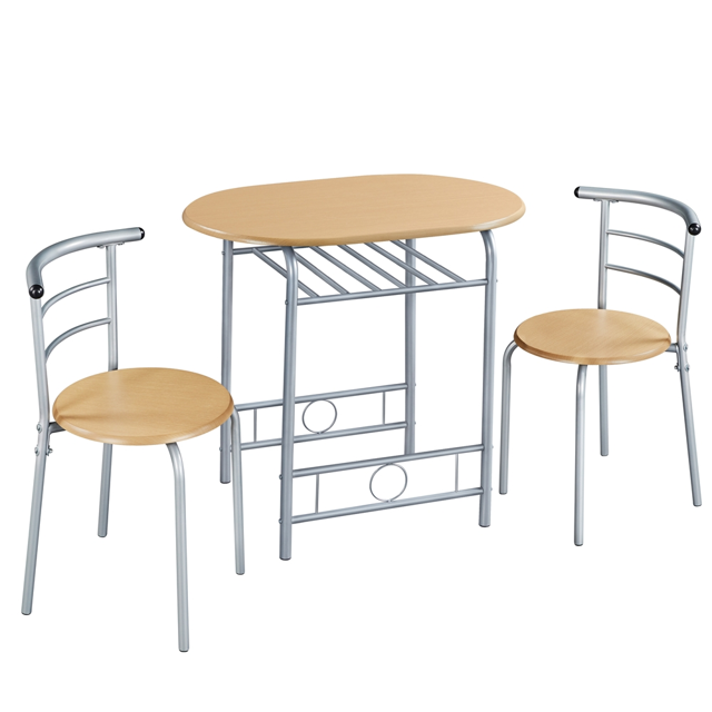 Fullfurnique Ensemble de salle à Manger Rond Moderne 3 Pièces avec Table et 2 Chaises Pieds en Acier, Naturel